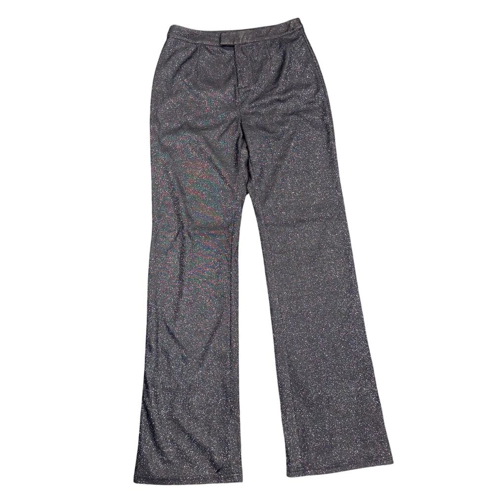 SLA The Label Glittery Silver Pants Medium High Waisted Wide Leg